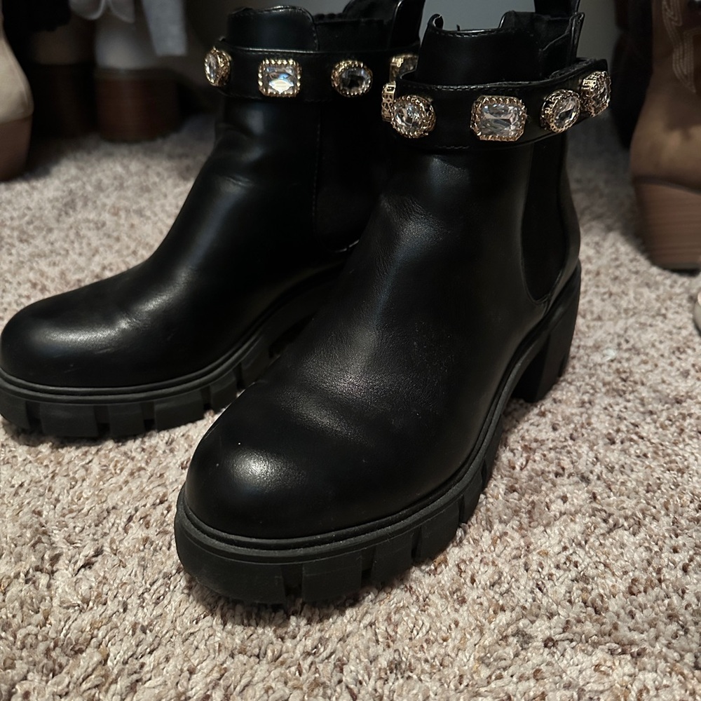 Madden Girl Black Ankle Boots with Jewel Embellishments